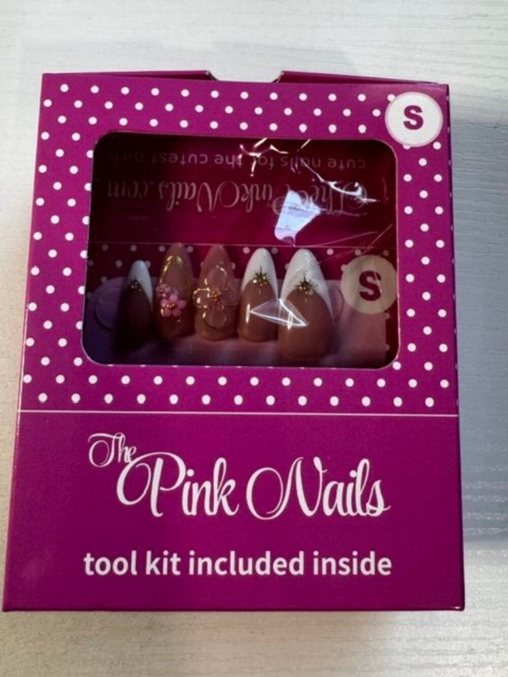 The Pink Nails Handcrafted Press On Nails Set - NIB Size S Almond 3D Floral